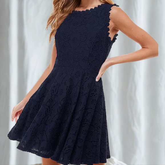 City Studio Dresses & Skirts - City Studio Juniors Lace Trim Mini Fit & Flare Dress Size 13 Black